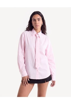 Blusa Camisera Oversize Con Corbata  Para Mujer Rosa Seven Seven
