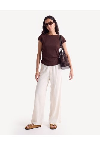 Camiseta Texturizada De Manga Corta  Para Mujer Café Seven Seven Seven Seven