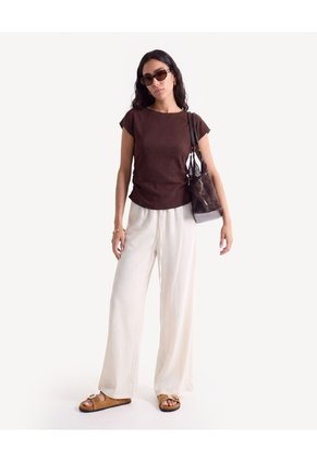 Camiseta Texturizada De Manga Corta Para Mujer Café Seven Seven