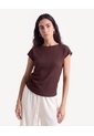 Camiseta Texturizada De Manga Corta  Para Mujer Café Seven Seven de Seven Seven