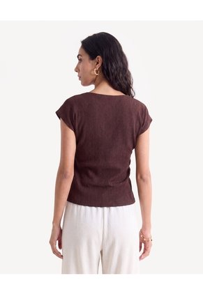 Camiseta Texturizada De Manga Corta Para Mujer Café Seven Seven