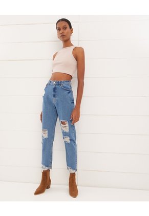Crop Top Acanalado Para Mujer Beige Seven Seven