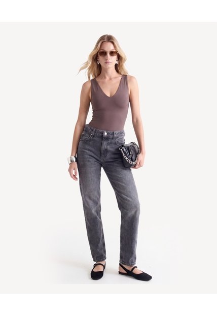 Body Escote V Doble Frente  Para Mujer Café Seven Seven
