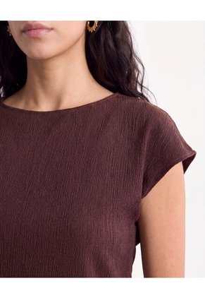 Camiseta Texturizada De Manga Corta Para Mujer Café Seven Seven