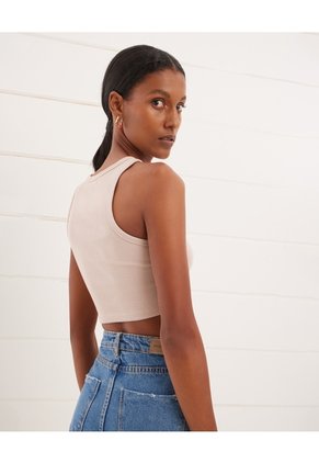 Crop Top Acanalado Para Mujer Beige Seven Seven