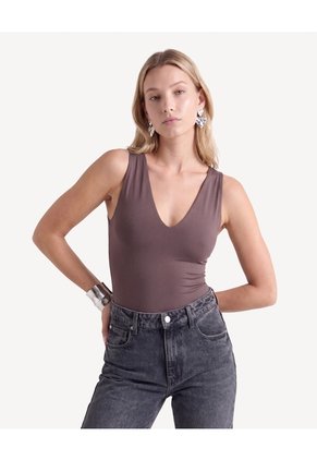 Body Escote V Doble Frente Para Mujer Café Seven Seven