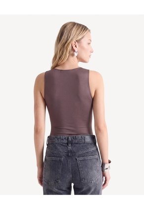 Body Escote V Doble Frente Para Mujer Café Seven Seven