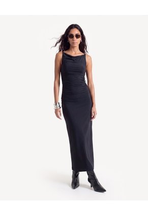 Vestido Largo Con Recogidos Para Mujer Negro Seven Seven