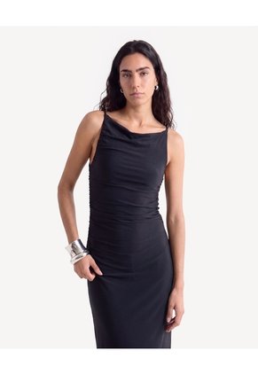 Vestido Largo Con Recogidos Para Mujer Negro Seven Seven