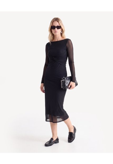 Vestido Midi Mesh  Para Mujer Negro Seven Seven