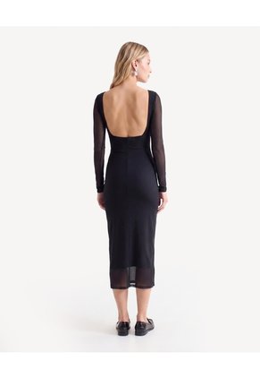 Vestido Midi Mesh  Para Mujer Negro Seven Seven
