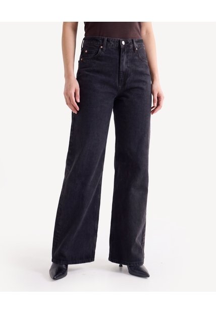 Jean Wide Leg Con Desgaste  Para Mujer Negro Seven Seven