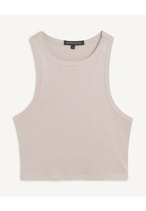 Crop Top Acanalado Para Mujer Beige Seven Seven