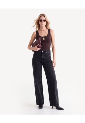 Jean Wide Leg Con Desgaste  Para Mujer Negro Seven Seven