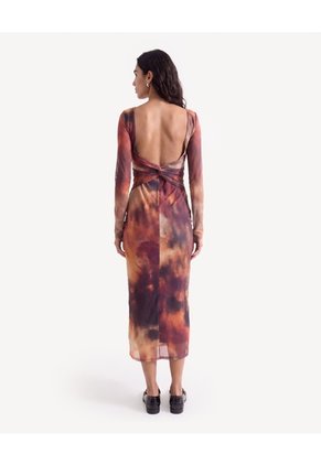 Vestido Midi De Mesh Con Espalda Abierta  Para Mujer Rojo Seven Seven