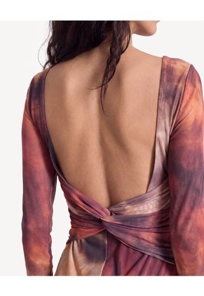 Vestido Midi De Mesh Con Espalda Abierta  Para Mujer Rojo Seven Seven
