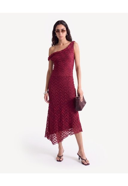 Vestido De Encaje Con Drapeado Lateral  Para Mujer Vino Seven Seven