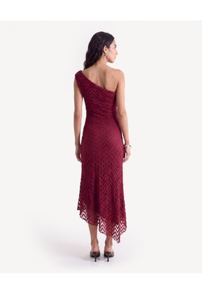 Vestido De Encaje Con Drapeado Lateral  Para Mujer Vino Seven Seven