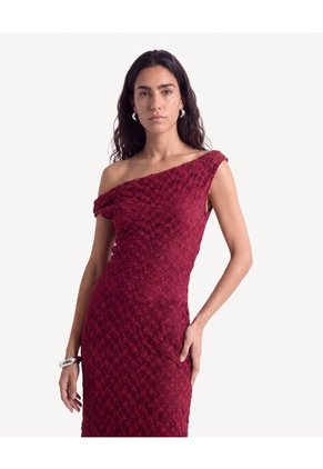 Vestido De Encaje Con Drapeado Lateral  Para Mujer Vino Seven Seven