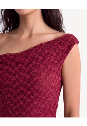 Vestido De Encaje Con Drapeado Lateral  Para Mujer Vino Seven Seven