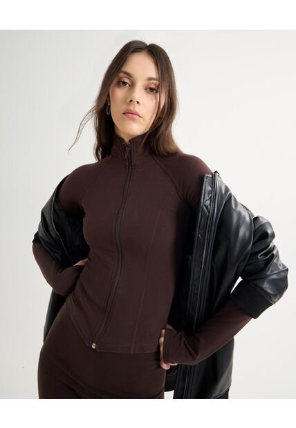 Buzo Para Mujer Zipper Color Cafe Oscuro Marca Seven Seven #28060457