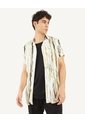 Camisa Resort Rayas Distorsión  Para Hombre Amarillo Seven Seven de Seven Seven