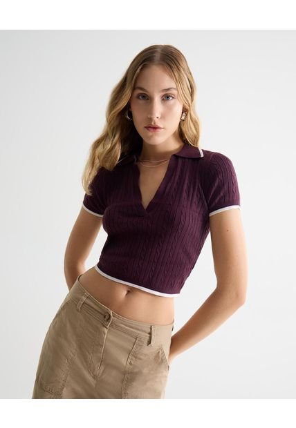 Camiseta Para Mujer Manga Corta Cuello V Color Vino Marca Seven Seven #28096247