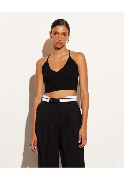 Crop Top Para Mujer Manga Sisa Color Negro Marca Seven Seven #28095681