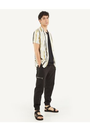 Camisa Resort Rayas Distorsión  Para Hombre Amarillo Seven Seven