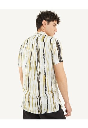 Camisa Resort Rayas Distorsión  Para Hombre Amarillo Seven Seven