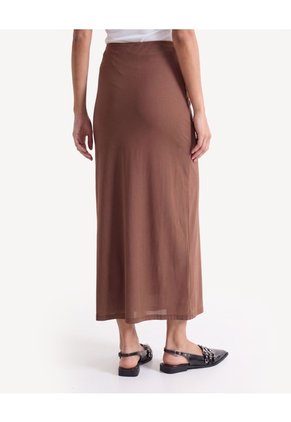Falda Midi Con Recogidos Laterales Para Mujer Café Seven Seven