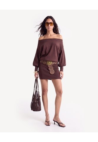 Vestido Kimono Off Shoulder De Punto  Para Mujer Café Seven Seven Seven Seven