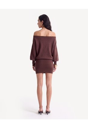 Vestido Kimono Off Shoulder De Punto  Para Mujer Café Seven Seven