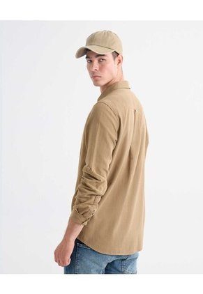 Camisa Para Hombre Manga Larga Sin Bolsillo Cuello Casual M Color Beige Marca Seven Seven #45012105