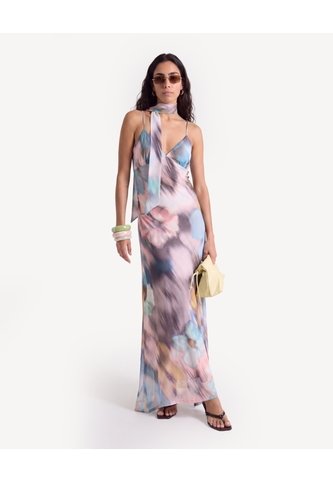 Vestido Maxi De Mesh Con Corbata  Para Mujer Rosa Seven Seven Seven Seven