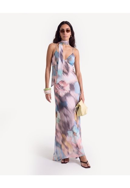 Vestido Maxi De Mesh Con Corbata  Para Mujer Rosa Seven Seven