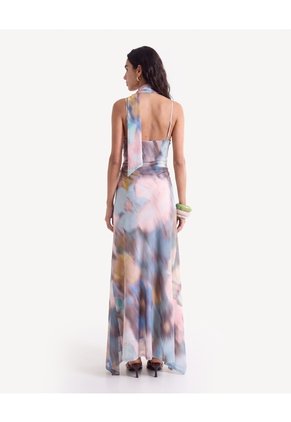 Vestido Maxi De Mesh Con Corbata  Para Mujer Rosa Seven Seven