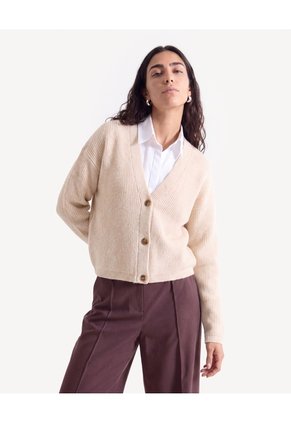 Saco Cardigan Tejido Con Tres Botones Para Mujer Arena Seven Seven
