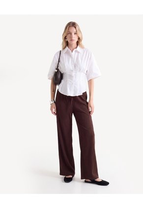 Pantalón Suelto Con Cordón Ajustable  Para Mujer Café Seven Seven