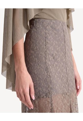 Falda Larga De Encaje Con Nesgas  Para Mujer Verde Seven Seven