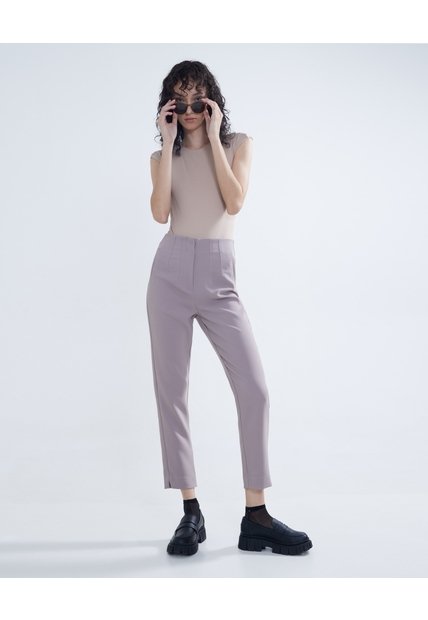 Pantalón Con Pinzas Frontales  Para Mujer Café Seven Seven
