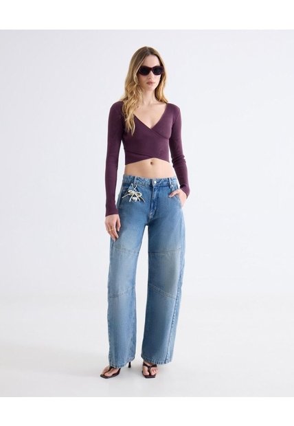 Jean Wide Leg Tono Medio Dirty  Para Mujer Azul Seven Seven