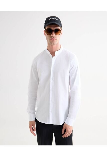 Camisa Para Hombre Manga Larga Sin Bolsillo Cuello Neru Color Hueso Marca Seven Seven #45012152