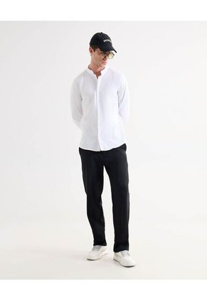 Camisa Para Hombre Manga Larga Sin Bolsillo Cuello Neru Color Hueso Marca Seven Seven #45012152