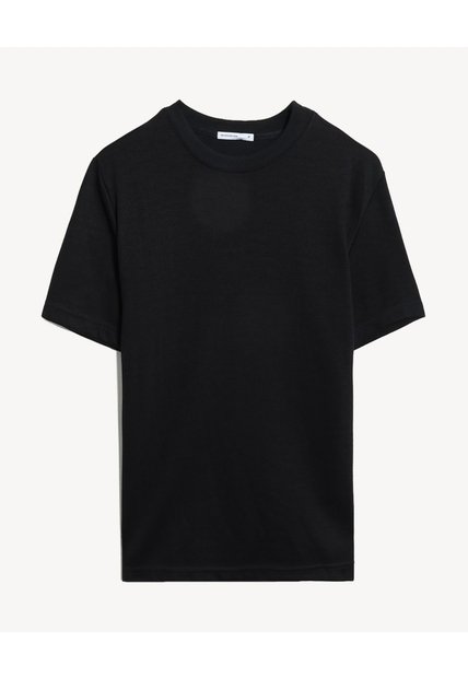 Camiseta Regular En Rib  Para Hombre Negro Seven Seven