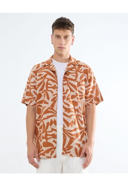 Camisa Para Hombre Manga Corta  Color Naranja Marca Seven Seven #45012073