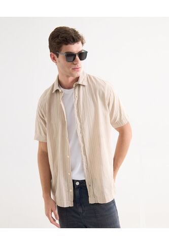 Camisa Para Hombre Manga Corta Sin Bolsillo Cuello Casual M Color Beige Marca Seven Seven #45012144 Seven Seven