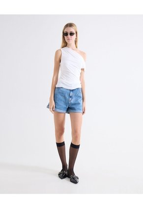 Camiseta Asimétrica Recogidos Delanteros Para Mujer Blanco Seven Seven
