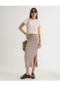 Falda Midi Acanalada  Para Mujer Taupe Seven Seven de Seven Seven