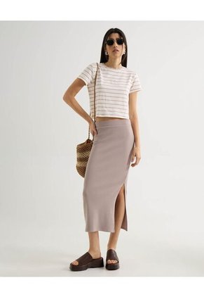 Falda Midi Acanalada  Para Mujer Taupe Seven Seven